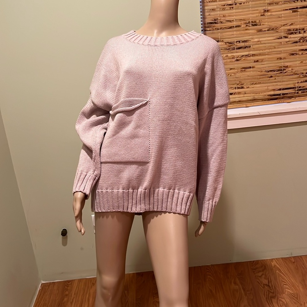 Boutique Taupe Sweater With Scoop Neck And Single Front Pocket On Front XL